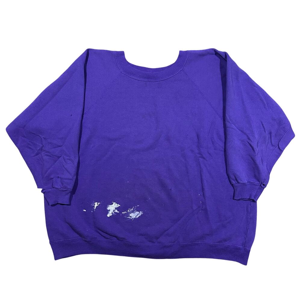 Vintage 80s Purple Sweatshirt Womens Large Boxy Painters Blank Pullover